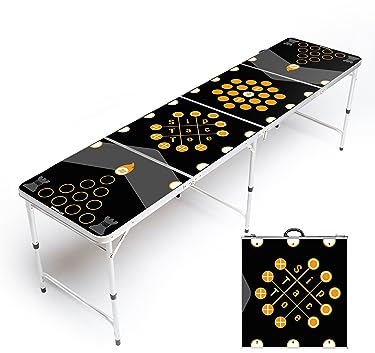 BeerBaller® Multigame Beer Pong Tisch - 6 Partyspiele auf einem Bier-Pong Tisch | Schwarzes Gestell, klappbar & Kratzfeste Oberfläche | Ballhalter inkl 6 Bälle | Bierpong Tische | Trinkspiele