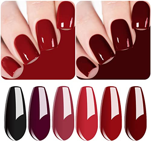 Vishine Ensemble de vernis gel rouge classique, rouge foncé, bordeaux, noir, violet, kit de nail art Soak Off lampe à ongle UV LED pour manucure à domicile