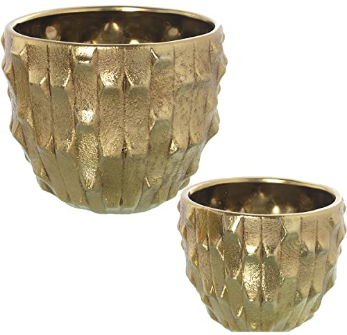 DRW Set mit 2 runden Blumentöpfen, aus Keramik, in Gold, 23 x 28 x 28 cm