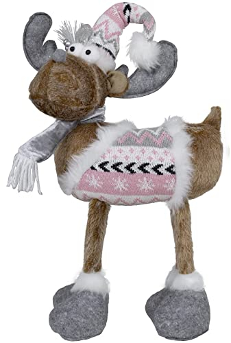 Christmas Paradise XL Stehender Weihnachts-Elch 51cm(64cm) Rentier braun-grau-rosa