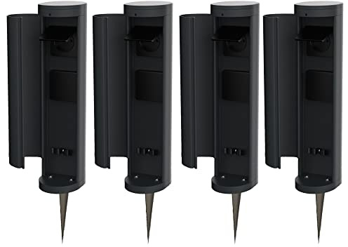 Novatool 4x Steckdosenturm 2-fach außen Anthrazit rund mit Blende IP44 mit Erdspieß Steckdose Aussen Gartensteckdose Outdoor Steckdosesäule Garten Steckdosenturm