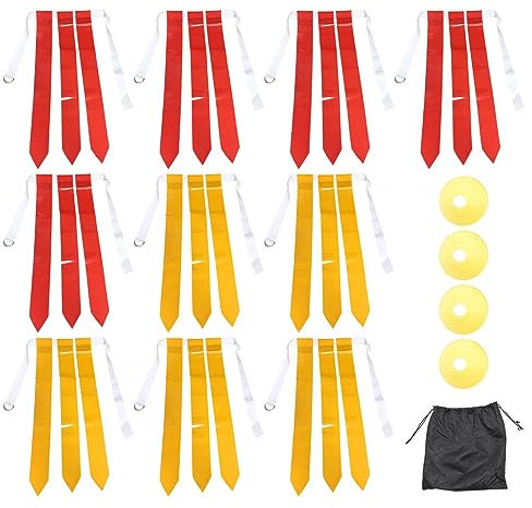 DONGKER Flaggen-Fußball-Gürtel Kit, 10 Player Flag Football Belts Set mit 30 Flaggen und 4 Markierungshütchen für Trainingsausrüstung für Jugendliche und Erwachsene