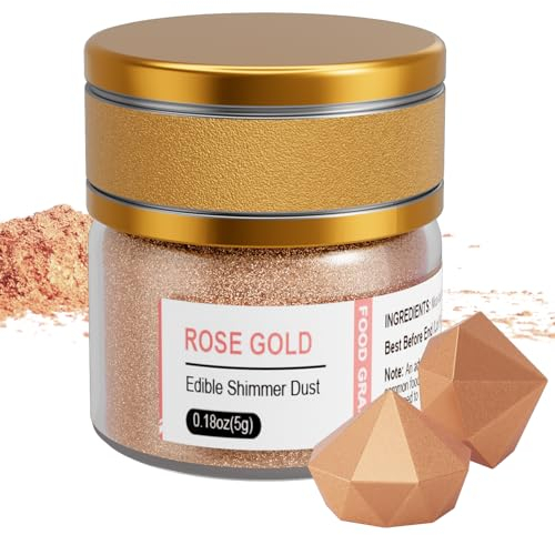 Wwtop Roségold Essbares Glitzer 5g, Glitzer Pulver für Getränke, Lebensmittel Glitzer Staub für Schokolade, Erdbeeren, Cupcakes, Valentinstag Kuchen, Fondant, Glitter Pulver
