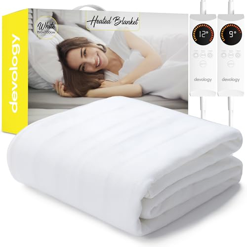 Devology Electric Blanket - Fully Fitted Mattress Cover With Elastic Straps - Premium Fleece Easy Fit Heated Blanket - Detachable Dual Controllers & Machine Washable - King - 150x200cm