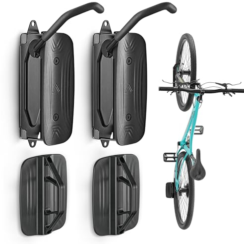 monTEK Lot de 2 supports muraux pivotants pour vélo, cintres pour garage, support mural pour vélo, économiseur d'espace, support vertical pour vélo pouvant supporter jusqu'à 30 kg