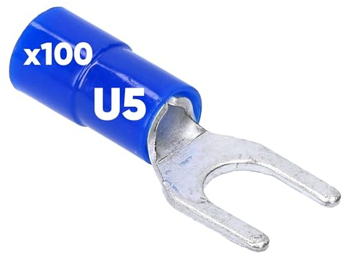 Kalitec GKSBU5, 100 Capicorda a Forcella Blu, 1,5-2,5 mm² Isolate | Terminali a forcella U5 parzialmente isolati in PVC, connettori elettrici crimpabili per il cablaggio sicuro di cavi e fili