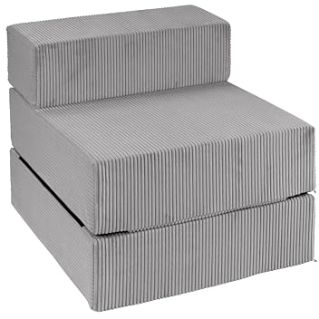 Traumnacht Sessel/Gästematratze mit Bezug aus grauem Cord-Gewebe, Bezug abnehmbar, waschbar, Liegefläche 70x200, produziert nach deutschem Qualitätsstandard