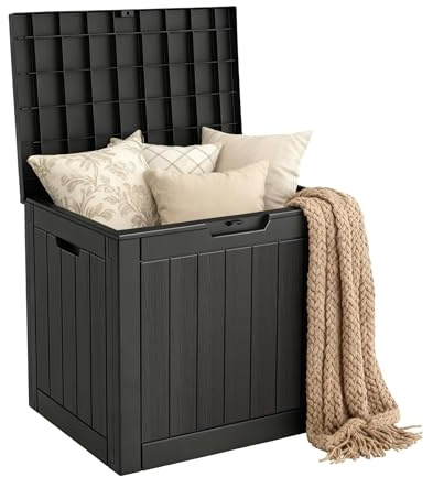 Mars Villa 31 Gallon Deck Box, Waterproof Weatherproof and UV Resistant Resin Storage Bin with Lockable Lid, for Outdoor Patio Furniture Cushions, Pool Supplies, Garden Tools, Black