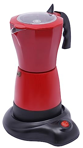 Begoniape Cafetière à expresso électrique, 300 ml, 480 W, pour 6 tasses à expresso, avec base, buse anti-gouttes, casseroles moka, rouge