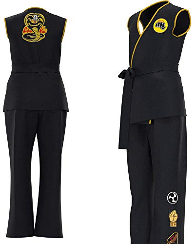 Yanny Costume Cob-ra Kai pour femme, avec bandeau, costume de karaté, Gi, cosplay, No Mercy, Noir , 150-160