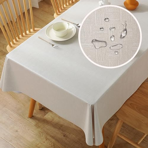 WUBAYI Table Cloth PVC Plastic Wipe Clean Tablecloth Rectangular Kitchen Table Cover Protector Waterproof Oil Resistant 200 x 140 cm Suitable for Kitchen Picnic Outdoor Indoor (Beige)