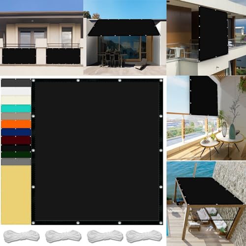Sonnensegel Quadratisch 0.8 x 1.8 m Wasserdicht Balkon Sichtschutz Reißfest UV-Schutz nach Mass Polyestergewebe Mit Seil Sonnensegel Sonnenschutz für Garten Terrasse, Schwarz