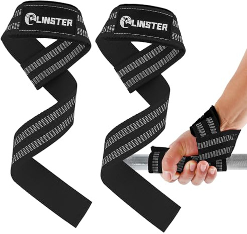 LINSTER Allenamento di forza, 61 cm di lunghezza professionale (5 mm di imbottito) con strisce in lattice antiscivolo, cinghie per sollevamento pesi, sollevamento pesi per donne e uomini