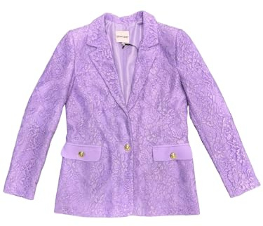 Denny Rose Blazer in Pizzo di Misto Cotone Revers Classico Tasche con Patta e Bottone sui Lati Chiusura Monopetto con Bottoni logati Fodera Interna Rosa Lilla
