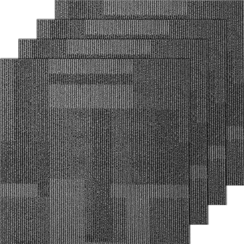 VEVOR Carpet Tiles Reusable, 24x 24Carpet Squares with Padding Attached, Soft Padded Carpet Tiles, Easy Install DIY for Bedroom Living Room (24Tiles, Mixed Gray)