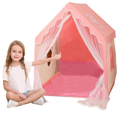 Kinderzelt Indoor-Spielzelte für Mädchen Prinzessin Zelt mit Tragetasche und atmungsaktives Netzfenster Nicht-Schlupf-Prinzessin Burgspielhaus für Kleinkind Girls Geschenk ohne Ornamente.