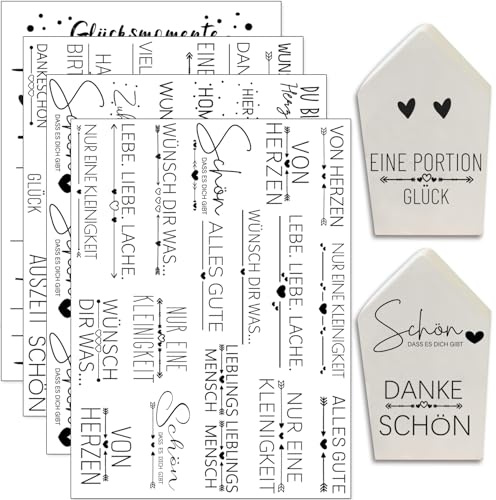 Hongma Rub On Sticker ca.A5 14x19cm 4PCS Schöne Sprüche für Raysin | Rub On Folie Rubons Aufkleber für Untersetzer DIY Transfers für Raysin für Keraflott Gips Möbel Glas Holz DIY Deko
