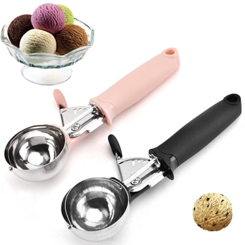 2Pcs Stainless Steel Ice Cream Scoop with Trigger, Melon Baller Scoop, for Ice Cream, Fruits, Cookies, Mashed Potato Scooper - 2pcs (Mix)