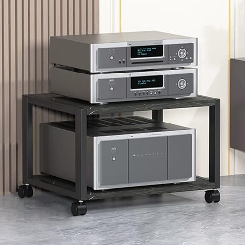 YHWKGZ Audio Rack Hi Fi Regal, 2/3/4-lagiger Phonoschrank, Atmungsaktiver, CD-Player-Stereo-Record Player Stand, Industriestil, Geeignet for Zuhause/Büro/Theater(Nero,19.6x19.2/50x49cm)