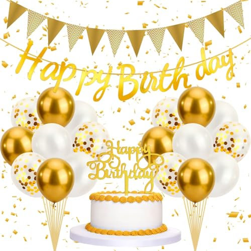 Coicok 24 Pièces Decoration Anniversaire, Ballon Anniversaire, Bannière Joyeux, Ballons Fête, Convient pour Homme Femme Birthday Fête Décorations