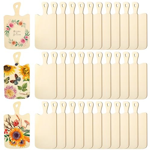 Lawei 36 Pcs Mini Wood Cutting Boards for Crafts, Rectangle Unfinished Wooden Craft Paddle Boards with Handles, Small Charcuterie Cheese Board Tray for DIY Christmas Home Kitchen Decor, 9.4 X 5.1 in
