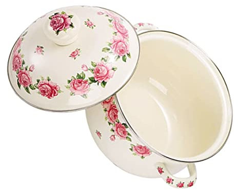 Amosfun Pentola Smaltata Vintage con Manici Ergonomici Anti-scottatura Pentola Cucina Versatile per Latte Zuppe Noodles Istantanei e Cottura Stufati Adatta per Fornelli Gas e Induzione