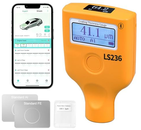 Lackmessgerät Auto, Lackschichtdickenmessgerät T7-LS-236, Rubin-Sonde Dickenmessgerät mit APP, 0.0~5000μm Lackprüfer, Eisen, Aluminium, verzinktes Eisen, Nichtmetallisch