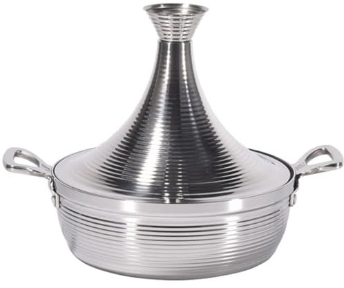 Cast Iron Moroccan Tagine Pot, Moroccan Tagine Cooking Pot,Stainless Steel Non Stick Moroccan Casserole with 2 Handles,Large Moroccan Cooker Handmade Tagine Pot with Cone-Shaped Lid(22cm, Si