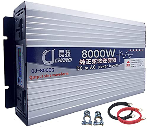 Eficiente Inversor de Corriente Onda Sinusoidal Pura DC 12v/24v a AC 110v/220v 6000W 8000W 10000W 12000W Convertidor de Corriente con 2 AC Tomas y Puertos USB y Pantalla LCD,8000W-12Vto220V