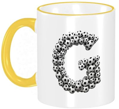 YOIUE Copa de cerámica interesante 11OZ tazas 330 ml - Regalo original y divertido Exquisita taza de impresión Decora tu taza,Letra G, abecedario de balones de fútbol con temática de portería