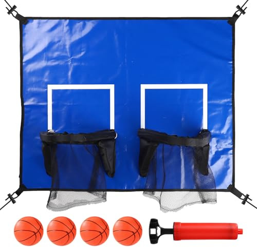 Lyreh Trampolin-Basketballkorb, PVC-Material Trampolin Zubehör Spielzeug mit Doppelten Korbrändern mit 4stk Minibällen und 1stk Inflator