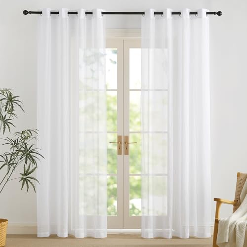 PONY DANCE Stores Gardinen mit Ösen Vorhang 230cm Lang Weiß Transparent | H230 x B140 cm,2er Set,Vorhang Durchsichtig für Wohnzimmer,Sheer Curtains Living Room,Sanfte Lichtfilterung,Luftig