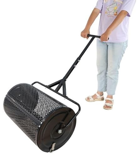 QLSABIA Cura del Prato Senza Sforzo con spandiconcime in Metallo, Maniglia a T Regolabile per Una Facile Semina, Design Leggero e Resistente, Nero