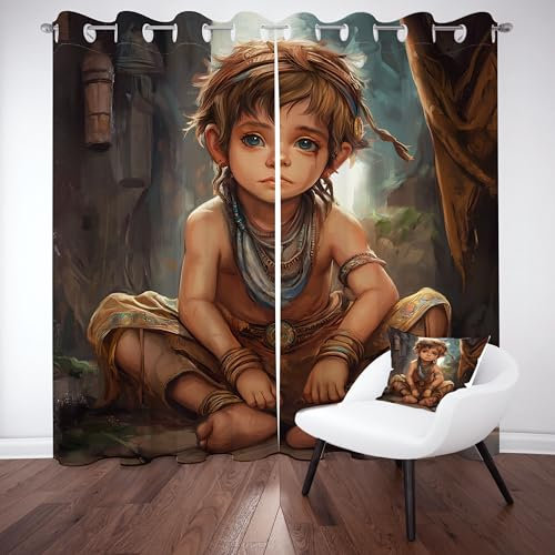 Sobhdga Vorhang Blickdicht Karikatur Junge, Niedliche Kinder Gardinen mit Ösen 2er Set, Vorhänge Retro Mittelalter, Thermovorhang Kälteschutz für Wohnzimmer Schlafzimmer H 175 x B 70 cm