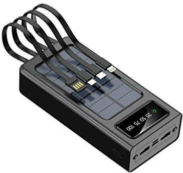 Viene fornito con un power bank solare a quattro fili da 30000 mAh di grande capacità durevole (colore: nero, dimensioni: 30000 mAh)