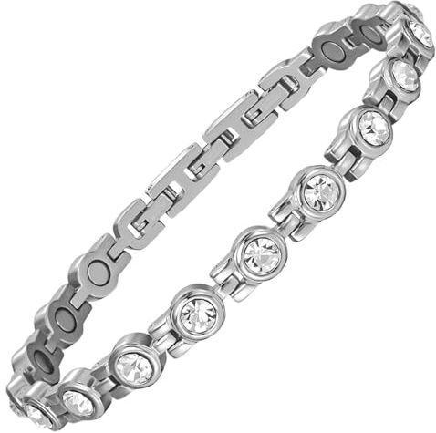 MagEnergy Magnetarmband für Damen – verstellbar, passend für fast alle Handgelenke, Energie-Schmuck zur Unterstützung der Lymphdrainage (Silber)