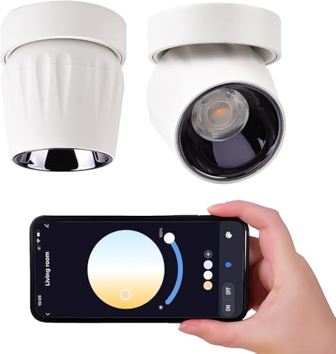 LED Ceiling Spotlight Indoor Dimmable - Tuya Smart Life 360° Adjustable 12W COB Ceiling Downlight Aluminum Hard Wired For Bedrooms Rooms Corridors Painting Background Walls (White, B ( 4.02*3.62))