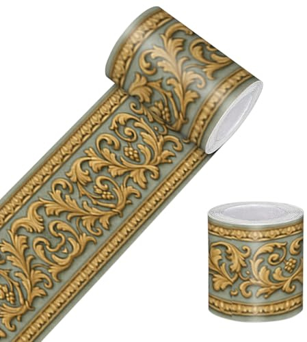 HOMETITUTE Wallpaper Border Peel and Stick Decorative Wall Trim Self Adhesive Vintage Scroll Accent Strip for Living Room Hallway Door Frame Mirror Edge 4x196 Inch Gold Baroque Style Classic Design