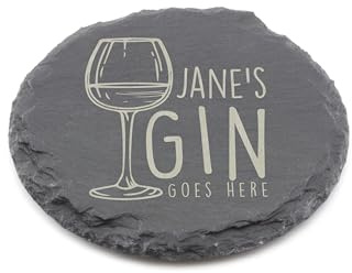 Personalised Slate Coaster - Your Gin Here Design - Laser Engraved Round Drinks Coaster Gift for Her or Him - Birthday, Wedding, Anniversary or Christmas