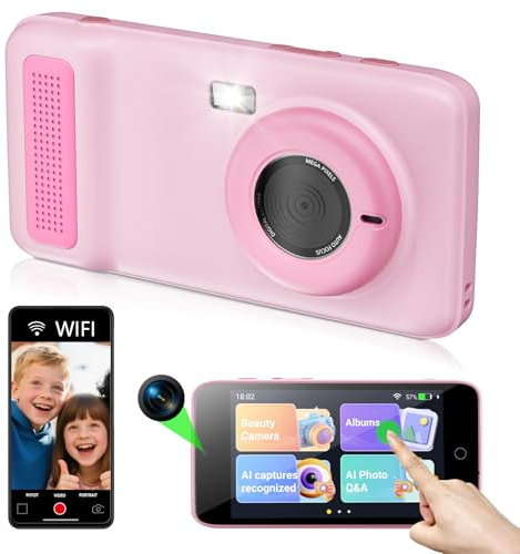 Gisotu AI Digital Camera, AI Kids Camera Everything Recognition for 4 to 12 Years Old Girls Boys, Dual Lens, 5G/2.4G Dual-Band Wi-Fi, 4 LCD Touch Screen, Gift Ideas for Birthday Christmas Festival