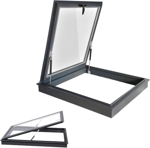 SAYEYBU Skylight Roof Window, Sloped Flat Roof Lighting Well Window, Egress Roof Window, Manual Venting Deck Installation Skylight with Double-Layer Tempered Glass,A,LxW 50x60cm/19.7x23.6in