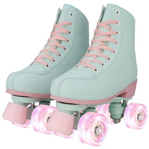 XUDREZ Rollschuhe für Mädchen und Damen, Rollschuhe für Erwachsene, Derby-Skates, Minzgrün, für Kinder, Anfänger, Outdoor, Indoor