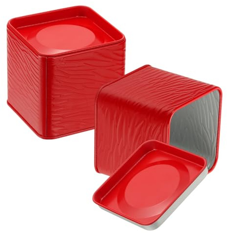 sourcing map 2 barattoli di latta quadrati, 7,5 cm, vuoti, in metallo, con coperchio, per dolcetti, regali, bomboniere, tè, caffè, artigianato, biscotti, rosso