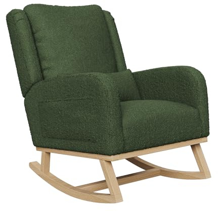 Schaukelstuhl mit Lendenwirbelstütze, Schaukelstuhl aus Holz, für den Außenbereich, mit Rückenlehne, Stillsessel, für Schlafzimmer, Wohnzimmer, Balkon (Lammwolle-1, grün)