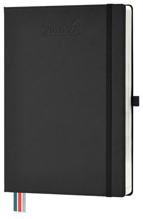 BEZEND Tageskalender 2026 2027 1 Tag 1 Seite mit Zeitleiste, A4 30 x 21 cm | 12-Monate Terminplaner Aug 26 - Jul 27, 30-Min-Taktung 6-23 Uhr, PU-Leder Hardcover, 80 GSM Papier, Schwarz