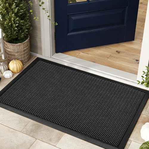 AOOTE 3D Mesh Door Mat, 43x76cm Non-Slip Rubber Doormat, Heavy-Duty Dirt Trapper Floor Mat, Quick-Dry & Heavy-Duty, Door mat for Indoor, Outdoor, Front&Back Doors, Entrance, Patio, Garden, Dark Grey