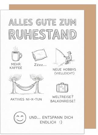 Edition Seidel Premium Glückwunschkarte zum Ruhestand mit Umschlag. Ruhestandskarte Karte Grußkarte Spruch Sprüche Pension Rente Nichtstun Alles Gute Hobbys Kollege Kollegin Mann Frau (R174 SW026)