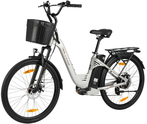 ttgo E Bike 26 Zoll, Elektrofahrräder für Herren & Damen mit 36V 18Ah Akku, 80–120 km Reichweite, mit LCD Display, 7-Gang Schaltung, Aluminiumrahmen Elektrofahrrad mit LCD Display, Korb, C2 PRO