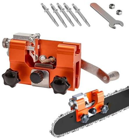 Bar Mounted Chain Manual Sharpener Chainsaws Saw,Chainsaw Sharpener Jig Kit Universal Chain Saw Blade Sharpening Tool with 5 Sharpening Rods (A)