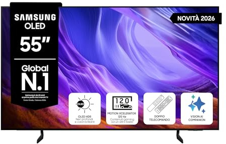 Samsung Smart TV 55 QE55S83HAEXZT OLED 4K, NQ4 AI Gen2 Processor, OLED HDR, Motion Xcelerator 120Hz, Dolby Atmos, FreeSync Premium, Premium Gaming Pack, Vision AI, Contour Design, Alexa, 2026